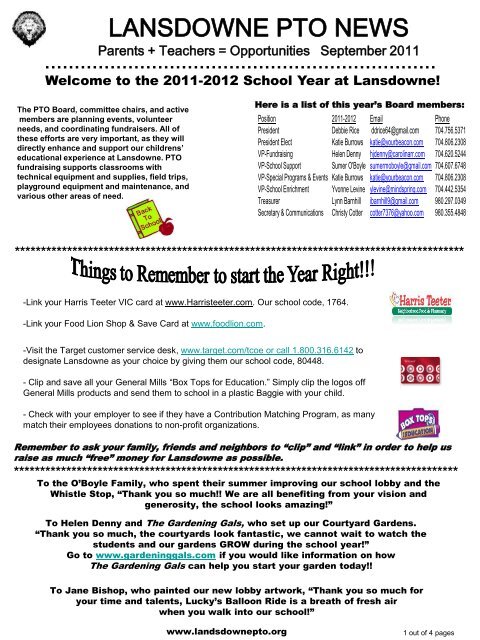 SEPTEMBER PTO NEWSLETTER Lansdowne Elementary School ...