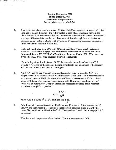 Chemical Engineering Homework Help