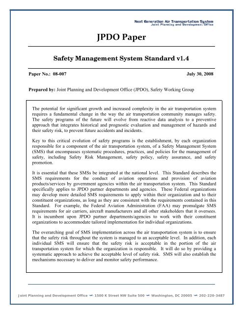 JPDO Paper Safety Management System Standard v1.4