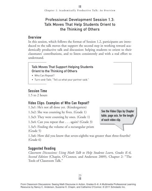 Talk Moves That Help Students Orient to the Math Solutions