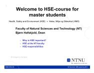 Welcome to HSE-course for master students - NTNU