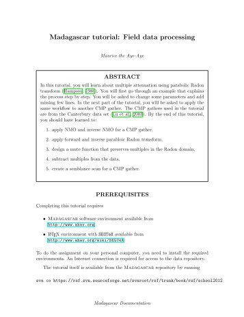 Madagascar tutorial: Field data processing