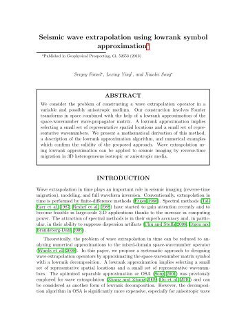 Seismic wave extrapolation using lowrank symbol ... - Madagascar