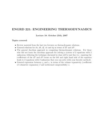 ENGRD 221: ENGINEERING THERMODYNAMICS