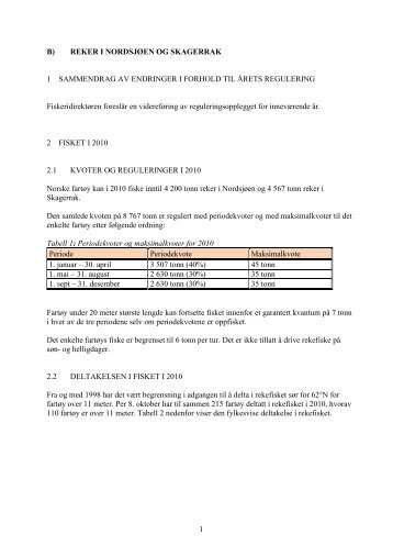 1 B) REKER I NORDSJÃEN OG SKAGERRAK 1 ... - Fiskeridirektoratet