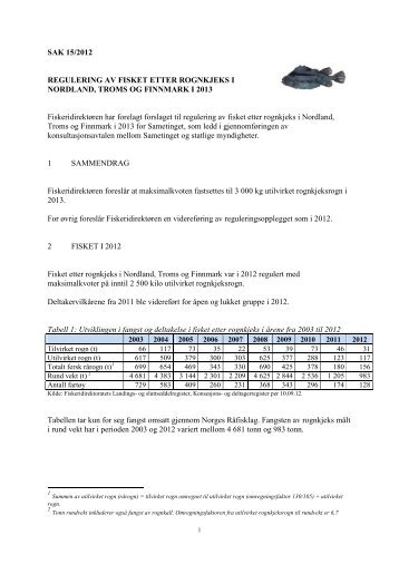 SAK 15/2012 REGULERING AV FISKET ETTER ... - Fiskeridirektoratet