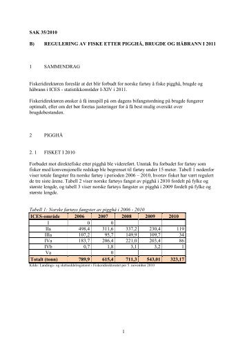 1 SAK 35/2010 B) REGULERING AV FISKE ... - Fiskeridirektoratet