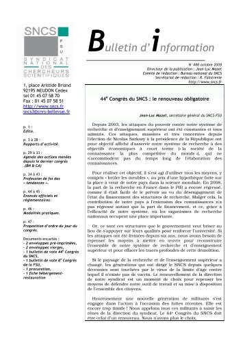 Bulletin d'information - SNCS