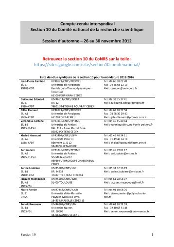 Compte-rendu intersyndical Section 10 du Comité national de la ...