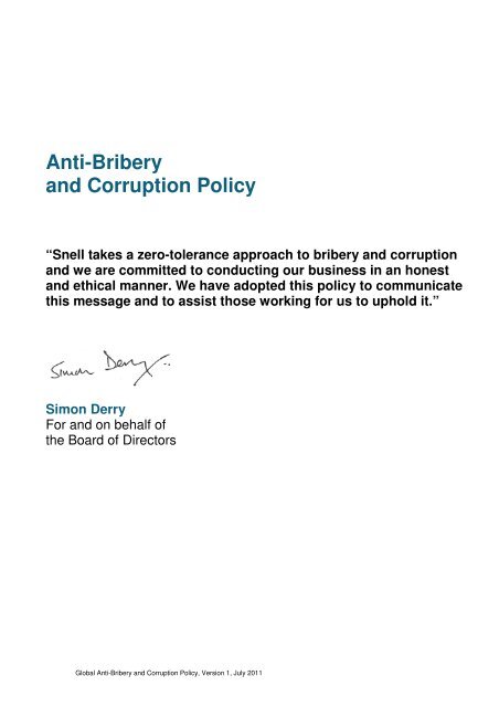 Anti Bribery And Corruption Policy Snell
