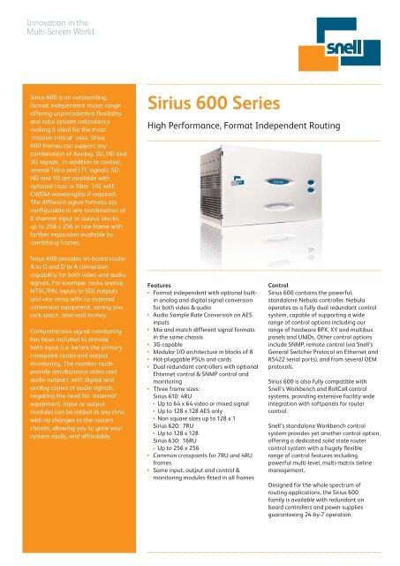 Brochure - Sirius 600 Series - Snell