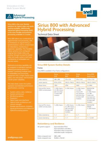 Sirius 800 with AHP Technical Datasheet - Snell