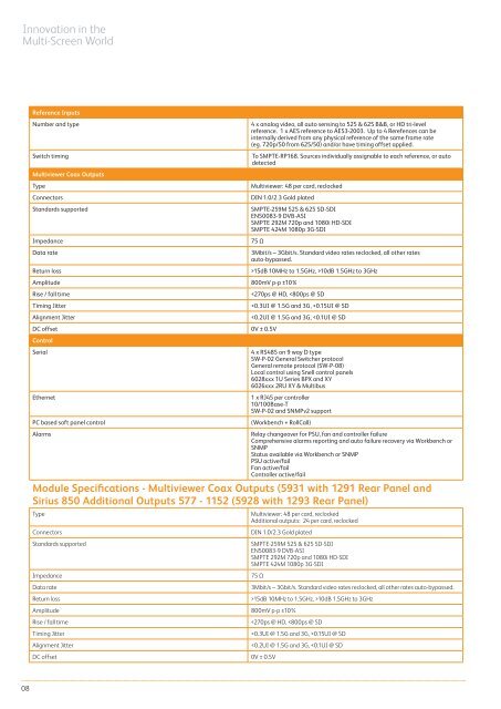 Sirius 800 with AHP Technical Datasheet - Snell