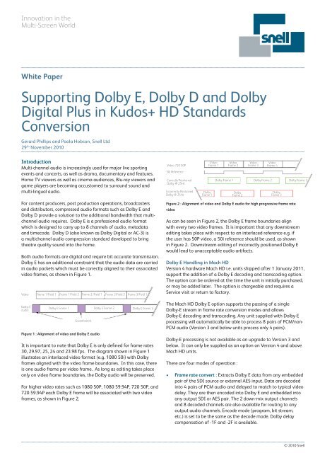 Supporting Dolby E, Dolby D and Dolby Digital Plus in ... - Snell
