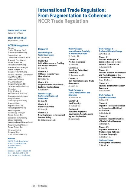 NCCR Guide 2013 - Schweizerischer Nationalfonds (SNF)