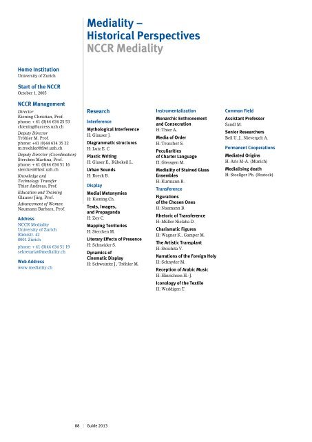 NCCR Guide 2013 - Schweizerischer Nationalfonds (SNF)