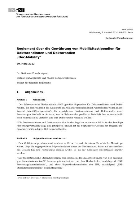 Doc.Mobility - Schweizerischer Nationalfonds (SNF)