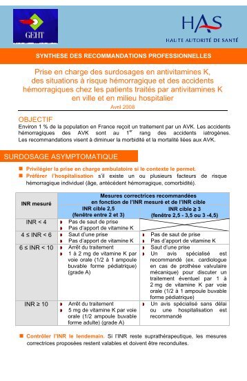 Surdosage en AVK, situations à risque et accidents hémorragiques ...