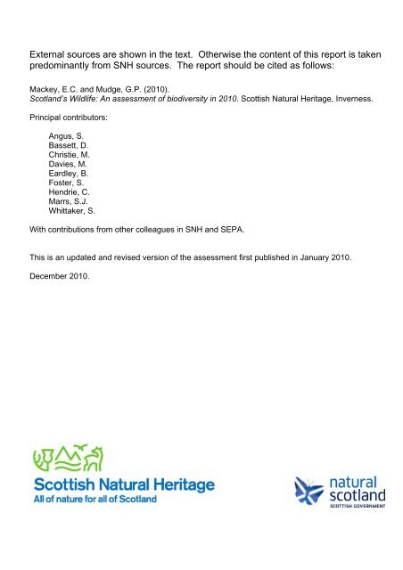 Scotland's Wildlife â an assessment of biodiversity in 20