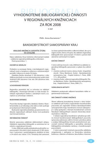 Vyhodnotenie bibliografickej Äinnosti v regionÃ¡lnych kniÅ¾niciach za ...