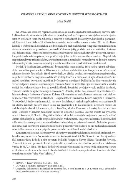 OravskÃ© artikulÃ¡rne kostoly v novÃ½ch sÃºvislostiach