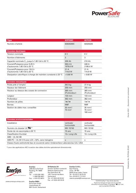 APERÇU DE LA GAMME - EnerSys - EMEA