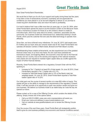 GFB Shareholders Letter-Front - SNL Financial