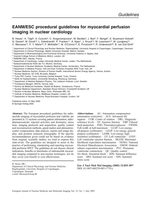 Eanm/esc procedural guidelines for myocardial perfusion imaging