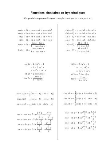 Fonctions circulaires et hyperboliques - Exo7