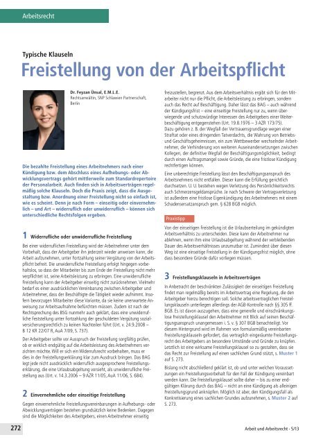 Freistellung von der Arbeitspflicht, in Arbeit und Arbeitsrecht 05 ...