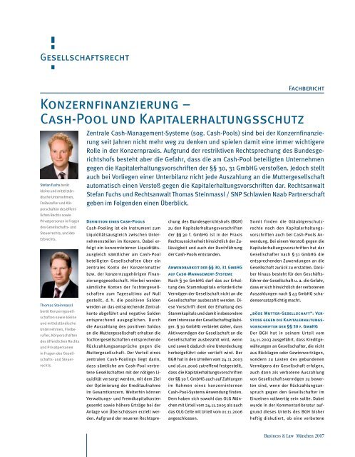 Konzernfinanzierung - Cash-Pool und Kapitalerhaltungsschutz, in ...