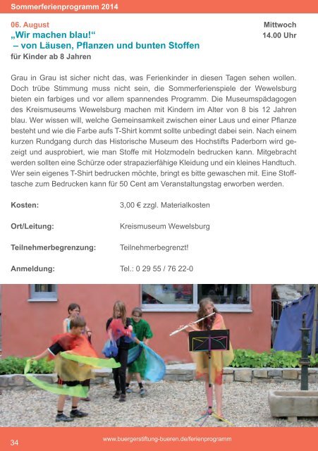 Ferienspaß Büren - Programmheft 2014