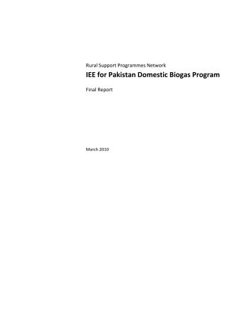 IEE for Pakistan Domestic Biogas Program - SNV