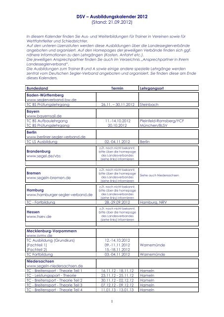 DSV â Ausbildungskalender 2012 - Deutscher Segler-Verband