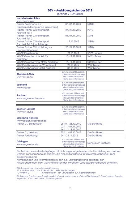 DSV â Ausbildungskalender 2012 - Deutscher Segler-Verband