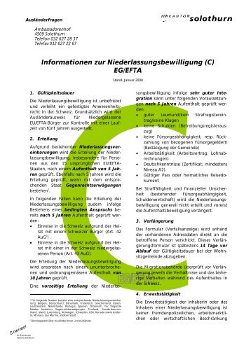 Informationen zur Niederlassungsbewilligung (C ... - Kanton Solothurn