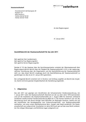 GeschÃ¤ftsbericht 2011 - Kanton Solothurn