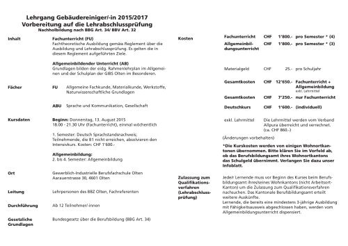 Lehrgang Gebäudereiniger/-in 2015/2017