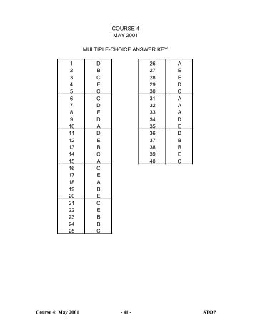 Course 4 May 2001 Solutions