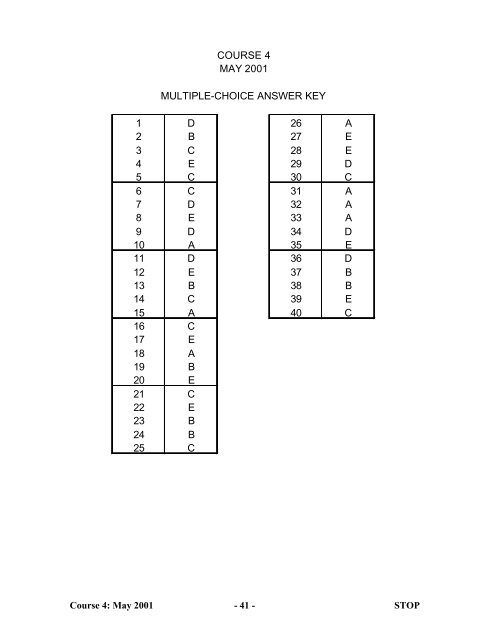 Course 4 May 2001 Solutions