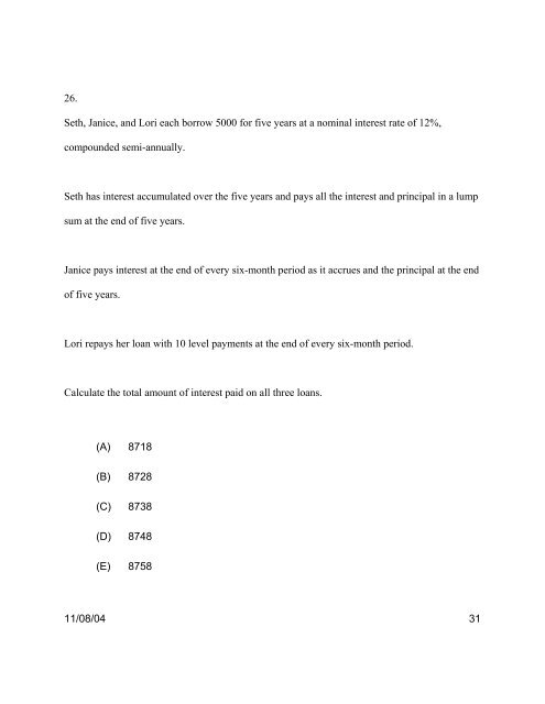 Exam fm sample questions - Society of Actuaries