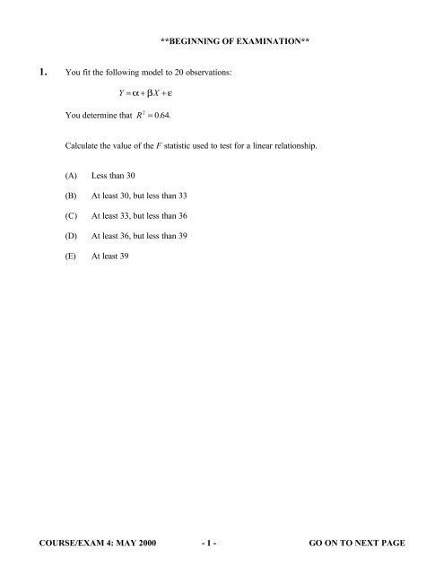 Course 4 May 2000 Multiple Choice Exams