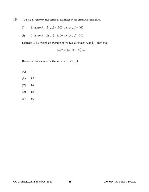 Course 4 May 2000 Multiple Choice Exams