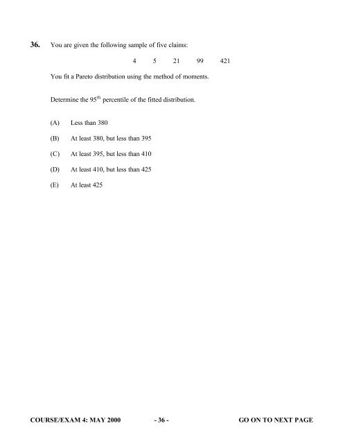 Course 4 May 2000 Multiple Choice Exams