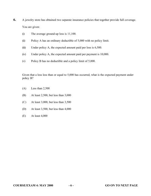 Course 4 May 2000 Multiple Choice Exams