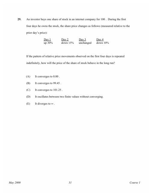 Course 1 May 2000 Multiple Choice Exams - Society of Actuaries