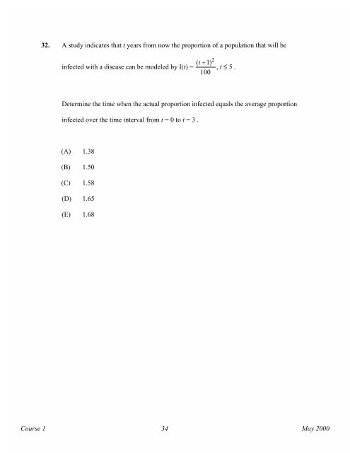 Course 1 May 2000 Multiple Choice Exams - Society of Actuaries