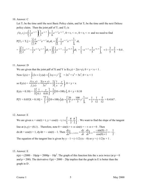 Course 1 May 2000 Multiple Choice Exams - Society of Actuaries