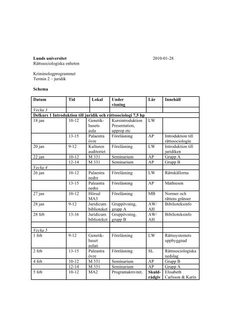 juridik Schema Datum Tid Lokal Under v - Lunds universitet