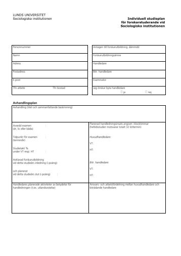 Individuell studieplan fÃ¶r forskarstuderande - Sociologiska ...